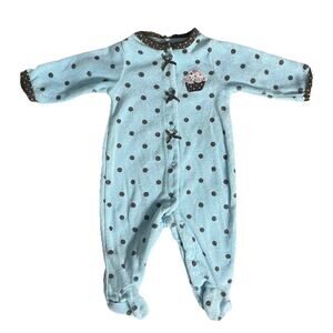 Carter's Girls New Born One Piece Footed Pajamas w/ Polka Dots Bows & Cupcake